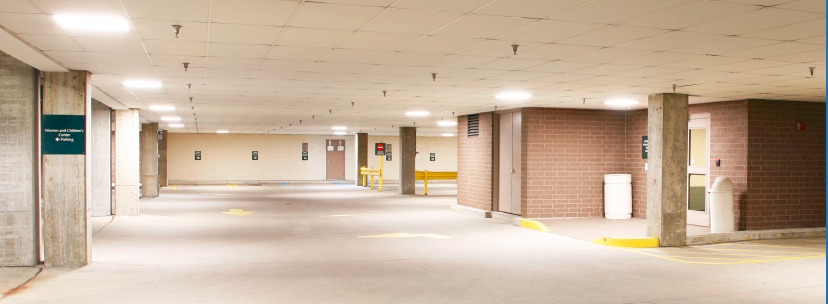 Lumination™ LED Recessed Troffers illuminate the garage entrance and exit ways.